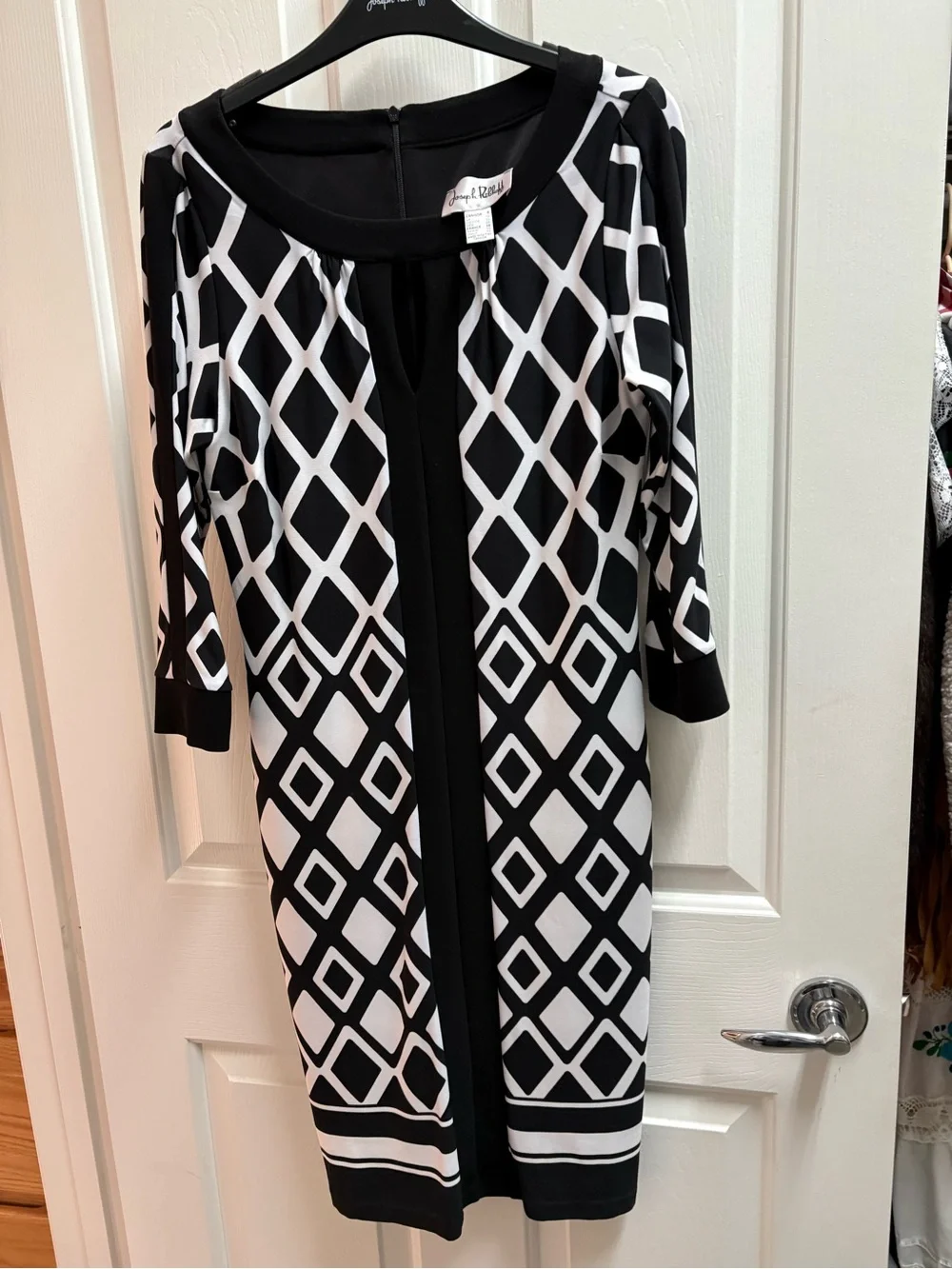 Joseph Ribkoff Black & White Geometric Midi Dress - Picture 3 of 3